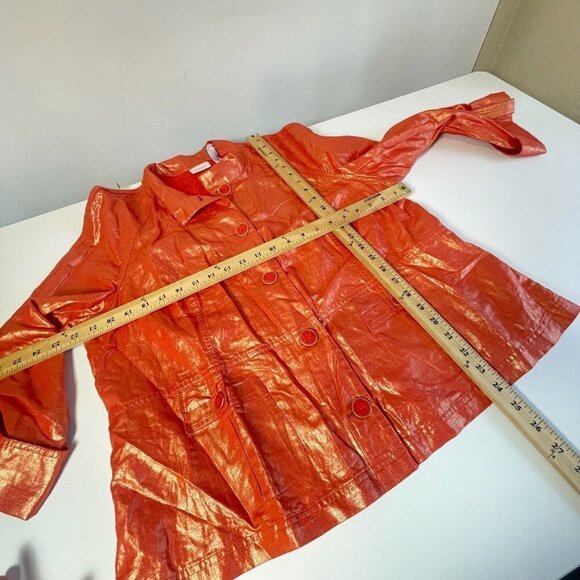 Chico's Womens Linen Blend Button Up Jacket Metallic Orange Size 3 Long Sleeve - Picture 6 of 6